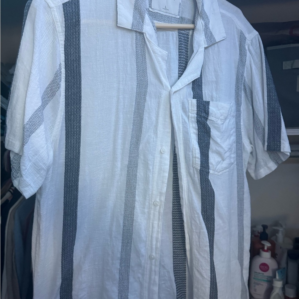 Hollister White and Blue Casual Button Down Shirt